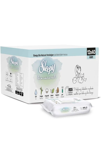 Sleepy Islak Havlu Bio Natural 40'lı (12 Li Set) 480 Yaprak ürün görseli