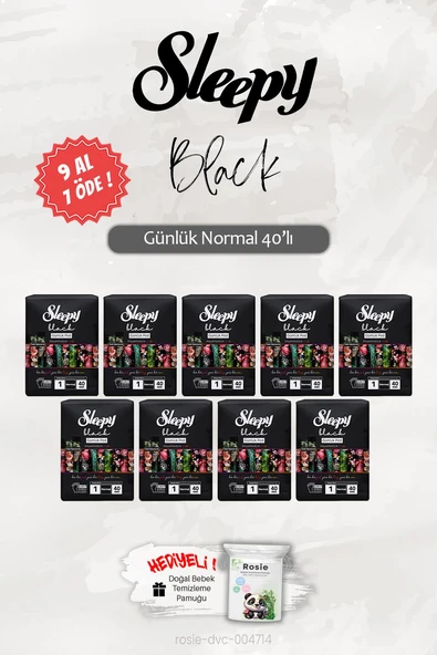 9 AL 7 ÖDE Sleepy Black Normal 40'lı Günlük Ped, ROSIE Hediye ürün görseli
