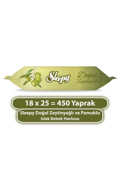 Sleepy Doğal Zeytinyağlı Ve Pamuklu Islak Bebek Havlusu 18X25 (450 Yaprak) ürün görseli