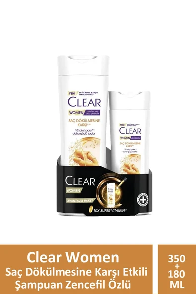 Clear Women Saç Dökülmesine Karşı Etkili Şampuan Zencefil Özlü 350 + 180 ml