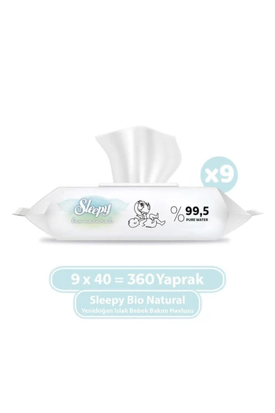 Sleepy Islak Mendil Bio Natural 9x40 (360 Yaprak) ürün görseli