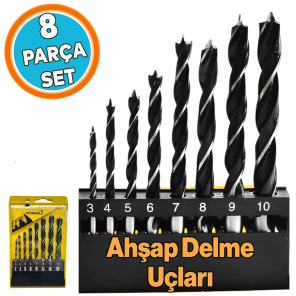 Ahşap Delme Matkap Ucu Set 8 'li Paket Ağaç Sunta Kartonpiyer Delme 3 4 5 6 7 8 9 10 mm Çap