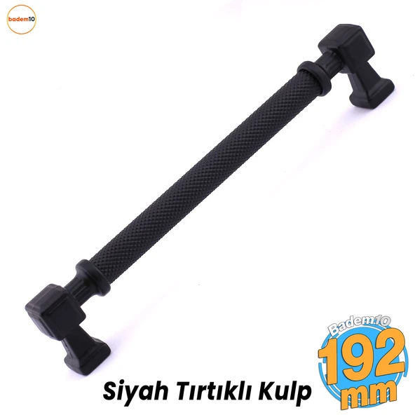 Grip Desenli Mat Siyah Metal Kulp 192 mm Mobilya Çekmece Mutfak Dolabı Dolap Modern Kapak Kulpları