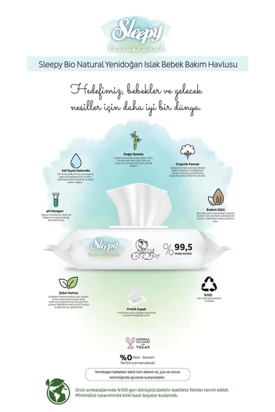 Sleepy Islak Havlu Bio Natural 40'lı (18 Li Set) 720 Yaprak - Resim 3