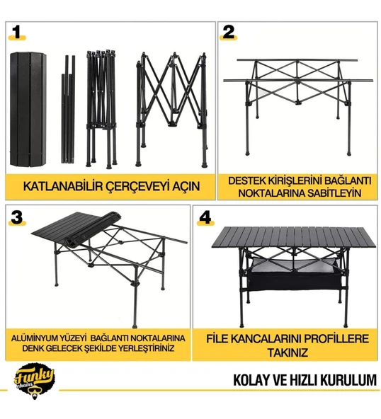 Family Large Katlanabilir Alüminyum Kamp Masası Siyah+4 Adet Tabure - 8