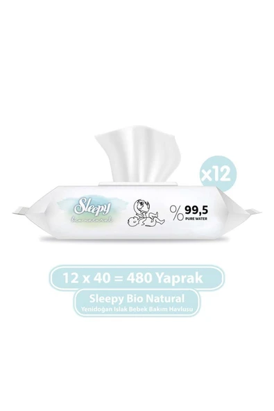 Sleepy Islak Mendil Bio Natural (480 Yaprak) 12x40 ürün görseli