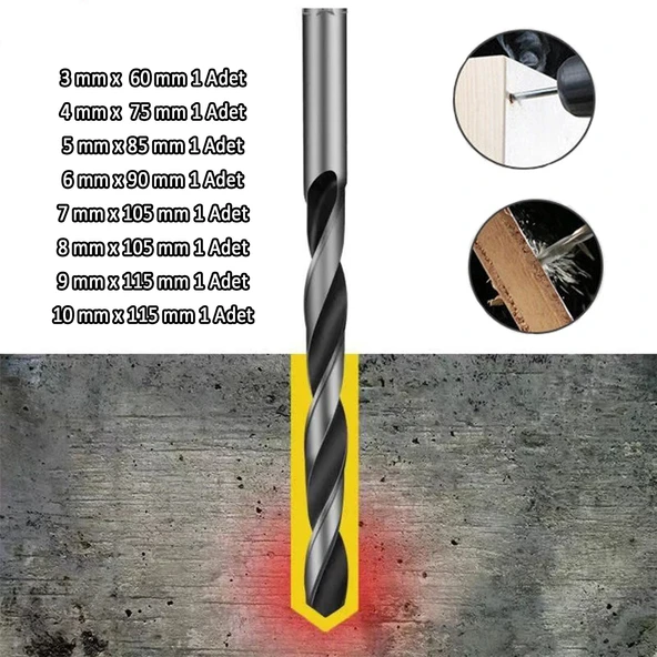 Ahşap Delme Matkap Ucu Set 8 'li Paket Ağaç Sunta Kartonpiyer Delme 3 4 5 6 7 8 9 10 mm Çap - 4