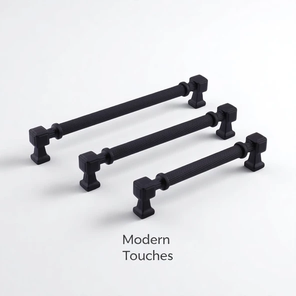 Grip Desenli Mat Siyah Metal Kulp 192 mm Mobilya Çekmece Mutfak Dolabı Dolap Modern Kapak Kulpları - 3