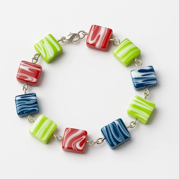 Renkli Küp Boncuk Bileklik Damar Desenli Akrilik Tasarım