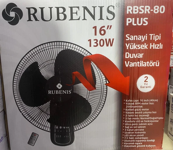 Rubenis RBSR-80 Kumandalı Duvar Vantilatörü Siyah
