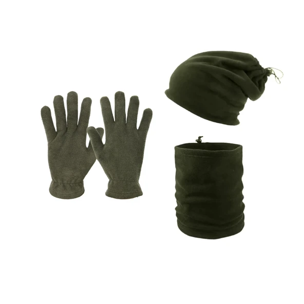 KARCAMP UNISEX 3'LÜ POLAR BERE-BOYUNLUK-ELDİVEN SETİ (HAKİ)