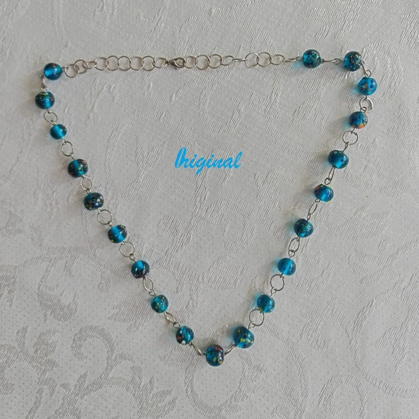 El Yapımı Lamba İşi Cam Boncuk Kolye - Mystic Blue - 3