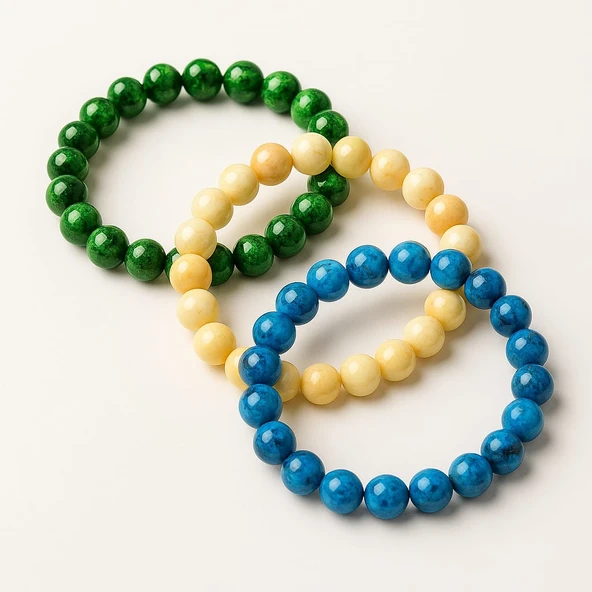 El Yapımı Renkli Akrilik Tasarım - 3’lü Mermer Desenli Boncuk Bileklik Seti - 2