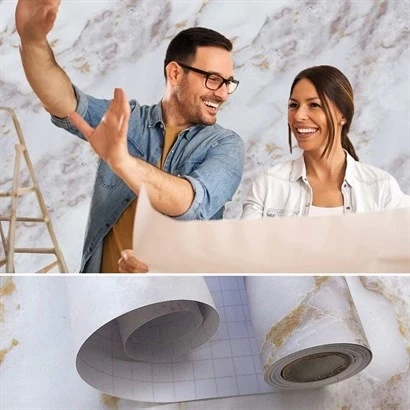 Mermer Desenli Masa Tezgah Mutfak Su Geçirmez Yapışkanlı Folyo Sticker Sarı 5x0,6m ürün görseli