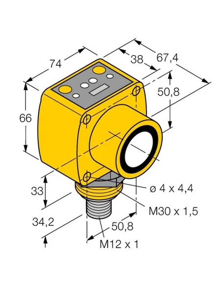 Turck RU8M-Q50-LIU26X4-H1151 Ultrasonik Sensör , 8m. Algılama mesafesi, 4-20mA/0-10V, M12 Konnektörlü ürün görseli