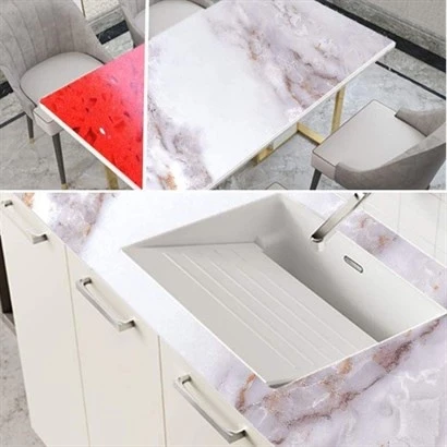 Mermer Desenli Masa Tezgah Mutfak Su Geçirmez Yapışkanlı Folyo Sticker Sarı 5x0,6m - Resim 3