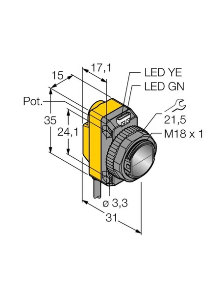 Turck LO6.5M-BT18-VP6X2 Fotoelektrik Sensör , Reflektörlü, Silindirik/Kübik Gövde, 6.5m algılama PNP, 2m. Kablolu ürün görseli