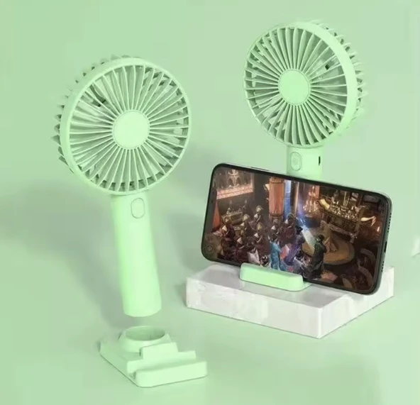 Taşınabilir Mavi Mini Şarj Edilebilir El Fanı 4 Dişli Ayarlanabilir Masa Üstü Telefon Tutucu - Resim 2