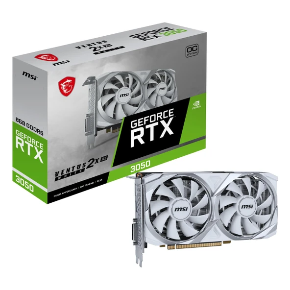 MSI Ventus 2X XS White GeForce RTX 3050 OC 8GB GDDR6 128Bit DVI/HDMI/DP Ekran Kartı ürün görseli 1