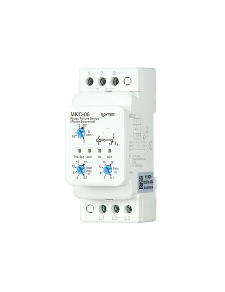Entes M1909 MKC-06 Motor Faz Koruma Rölesi 1C/O Kontak 380-400VAC DIN II Ayarlanabilir Çekme-Açma Gecikmeli ürün görseli