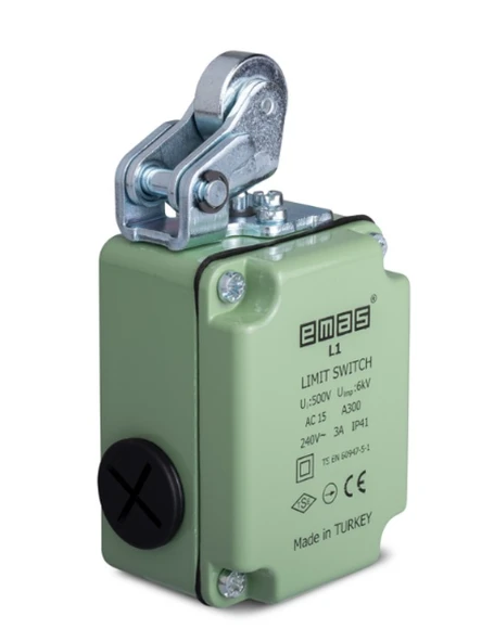 Emas L1K13MIM111 L1 Metal Gövde 22 mm Metal Makaralı Manivela Ani Hareketli 1NO+1NC Sınır Şalter - 1