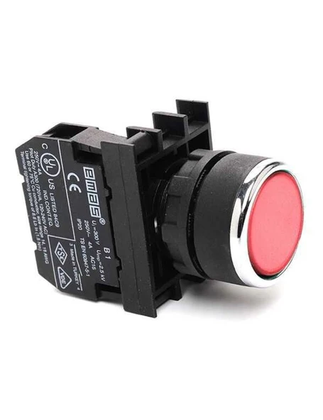 Emas B102DK B Serisi Plastik 1NO+1NC Yaylı Düz Kırmızı 22 mm Buton ürün görseli