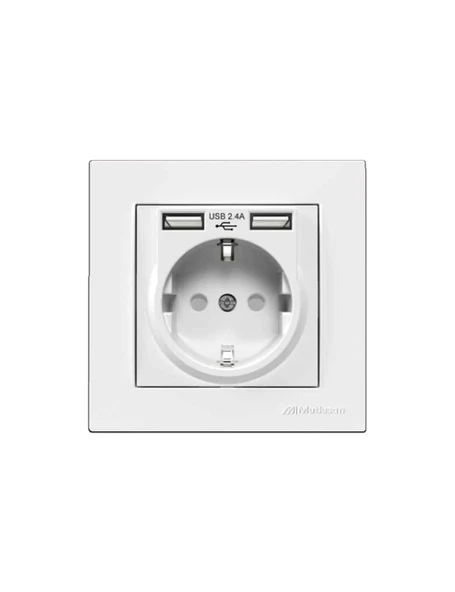 MUTLUSAN 2220 619 0201 Rita İkili USB'li Topraklı Priz Beyaz
