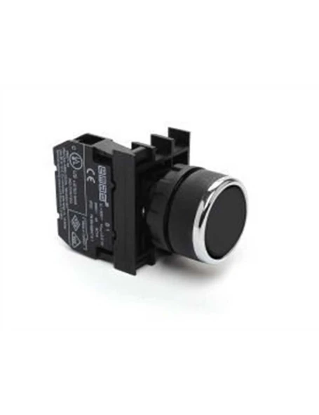 Emas B100DH B Serisi Plastik 1NO Yaylı Düz Siyah 22 mm Buton ürün görseli 1