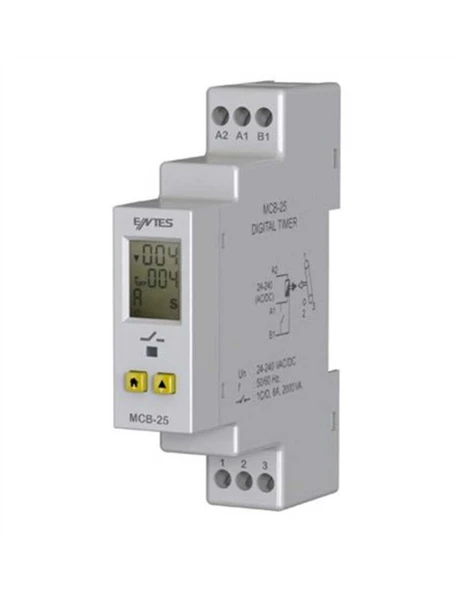 Entes M4083 MCB-25 LCD Çok Fonksiyonlu 24-240VAC/DC DIN I Zaman Rölesi Çekme-Bırakma Gecikmeli