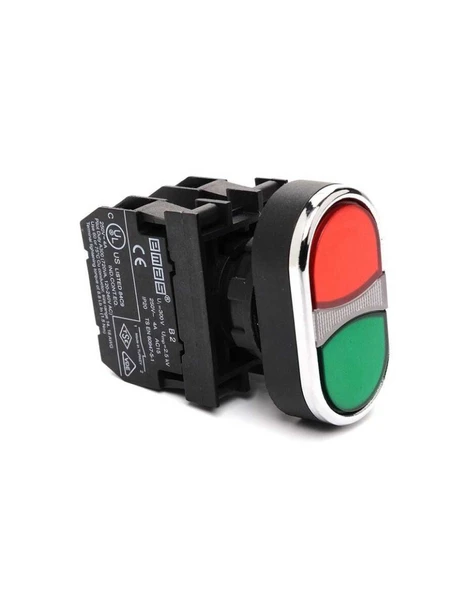 Emas B102K20KY B Serisi Plastik 1NO+1NC Çiftli Düz Kırmızı-Yeşil 22 mm Buton ürün görseli 1