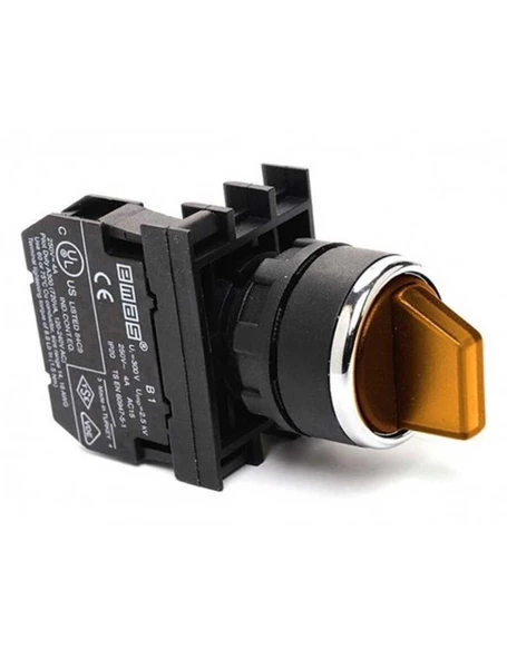 Emas B101SL30S B Serisi Plastik 2NO (II-0-I) 60° Seçici Kalıcı Işıklı Sarı 22 mm Buton ürün görseli