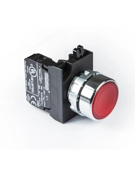 Emas CM100DK CM Serisi Metal 1NO Yaylı Düz Kırmızı 22 mm Buton - 1