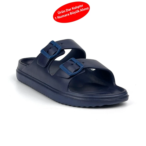 Unisex Lacivert Çift Tokalı Kaymaz Taban Ayarlanabilir Hafif Günlük Plaj Terlik - 2