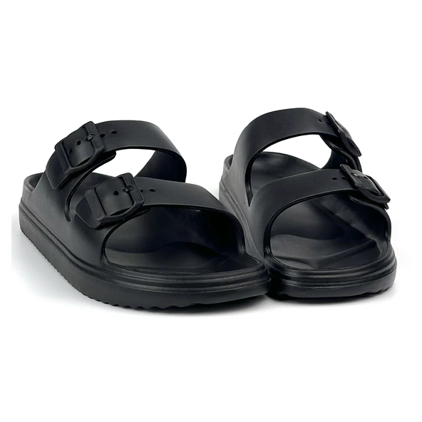 Unisex Siyah Çift Tokalı Kaymaz Taban Ayarlanabilir Hafif Günlük Plaj Terlik - Resim 4