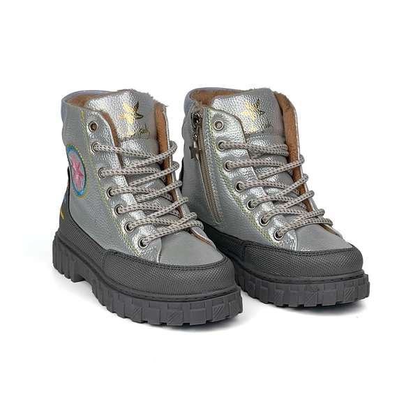 Kız Çocuk Gümüş Platin İçi Kürklü Termo Taban Suya Soğuğa Dayanıklı Günlük Rahat Bot