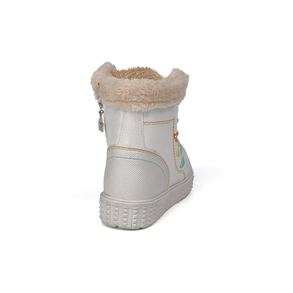 Kız Çocuk Beyaz İçi Kürklü Termo Taban Suya Soğuğa Dayanıklı Günlük Rahat Bot - 4