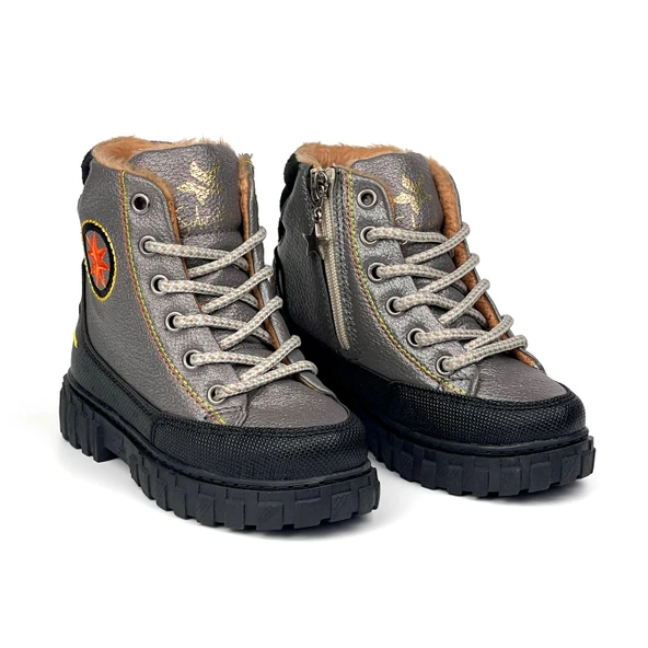 Erkek Çocuk Platin Siyah İçi Kürklü Termo Taban Suya Soğuğa Dayanıklı Günlük Rahat Bot