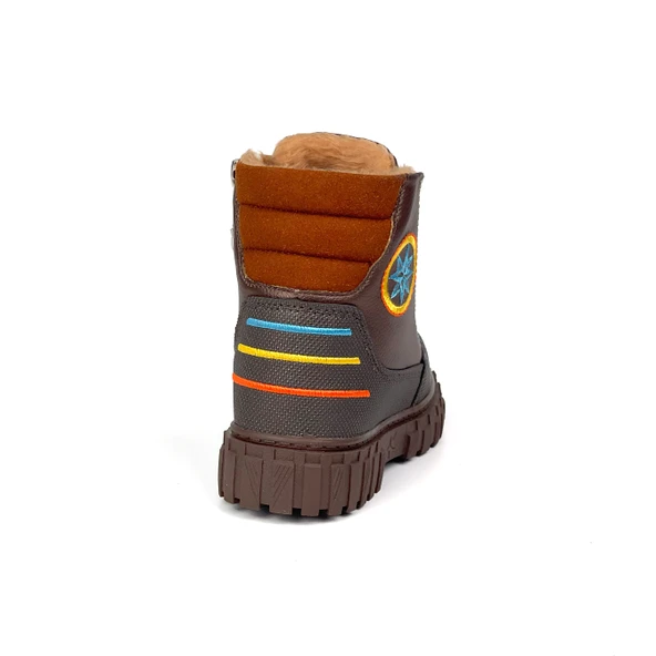 Erkek Çocuk Kahve Turkuaz İçi Kürklü Termo Taban Suya Soğuğa Dayanıklı Günlük Rahat Bot - 4