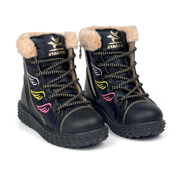 Kız Çocuk Siyah İçi Kürklü Termo Taban Suya Soğuğa Dayanıklı Günlük Rahat Bot ürün görseli 1