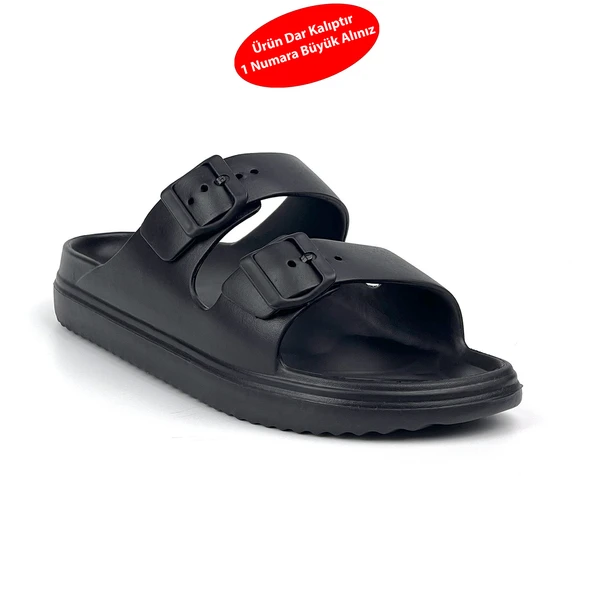 Unisex Siyah Çift Tokalı Kaymaz Taban Ayarlanabilir Hafif Günlük Plaj Terlik - Resim 2