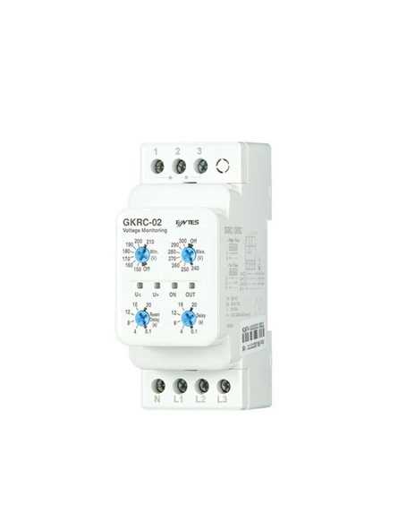 Entes M3952 GKRC-02 Trifaze Gerilim Koruma Rölesi 230VAC DIN II Ayarlanabilir Aşırı/Düşük Gerilim Algılamalı - 1