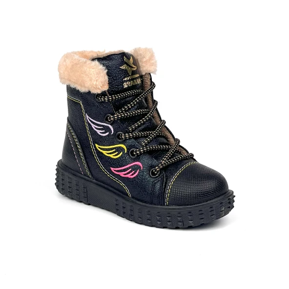 Kız Çocuk Siyah İçi Kürklü Termo Taban Suya Soğuğa Dayanıklı Günlük Rahat Bot - Resim 2