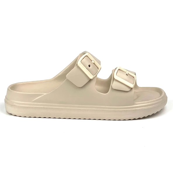 Unisex Bej Çift Tokalı Kaymaz Taban Ayarlanabilir Hafif Günlük Plaj Terlik ürün görseli 1