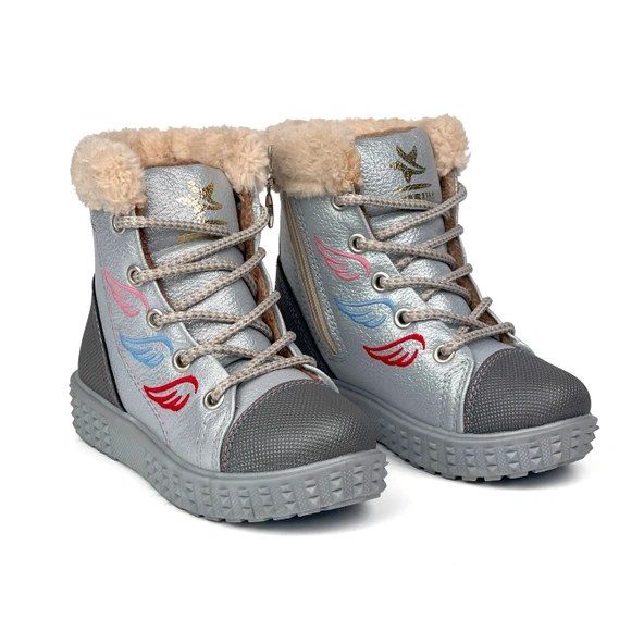 Kız Çocuk Gümüş İçi Kürklü Termo Taban Suya Soğuğa Dayanıklı Günlük Rahat Bot