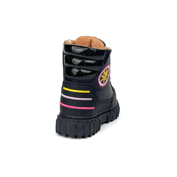Kız Çocuk Siyah İçi Kürklü Termo Taban Suya Soğuğa Dayanıklı Günlük Rahat Bot - Resim 4