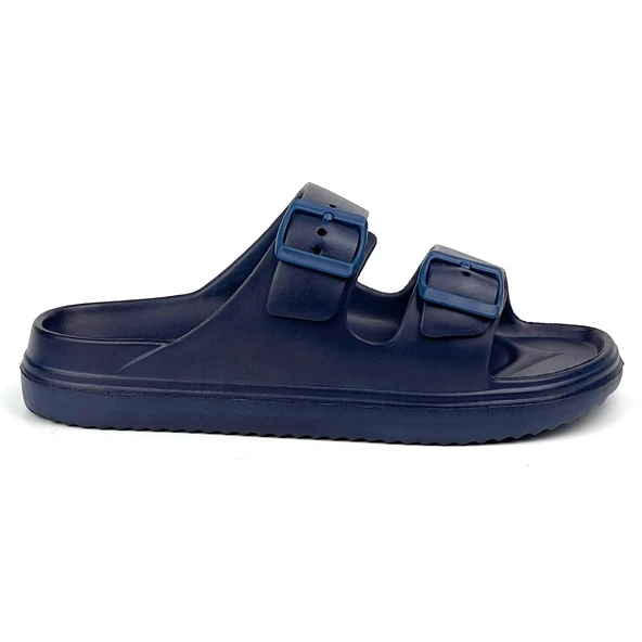Unisex Lacivert Çift Tokalı Kaymaz Taban Ayarlanabilir Hafif Günlük Plaj Terlik