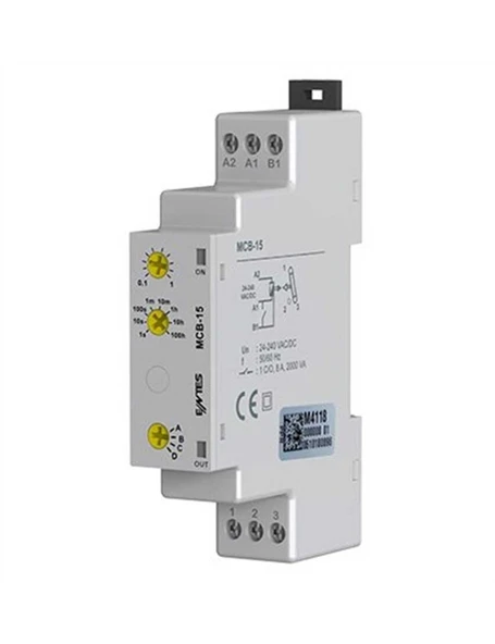 Entes M4118 MCB-15 Çok Fonksiyonlu 24-240VAC/DC DIN I Zaman Rölesi Çekme-Bırakma Gecikmeli