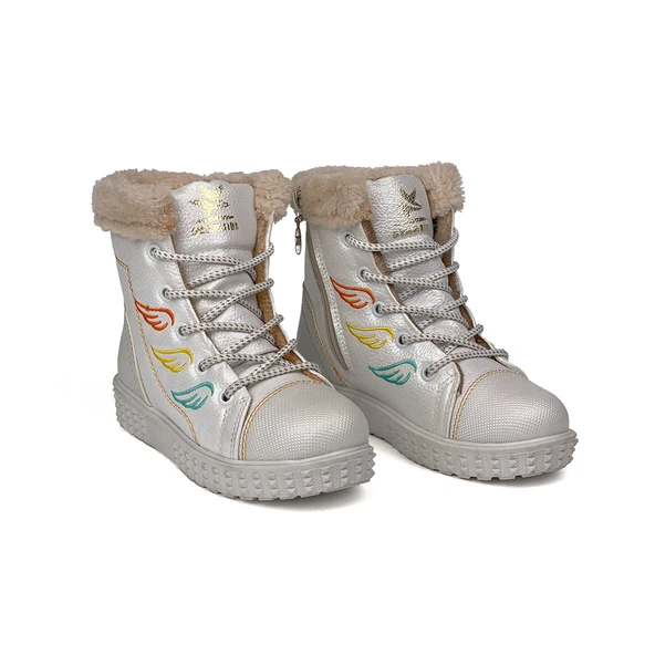 Kız Çocuk Beyaz İçi Kürklü Termo Taban Suya Soğuğa Dayanıklı Günlük Rahat Bot