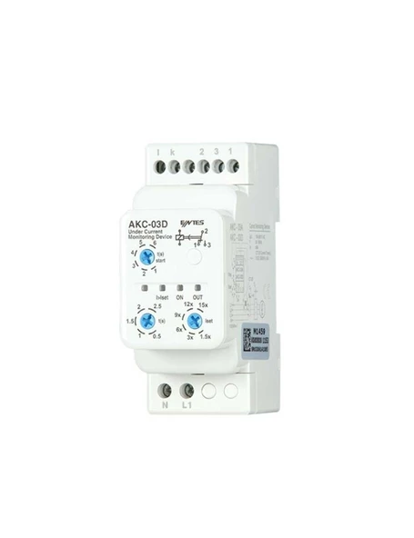 Entes M1459 AKC-03D Düşük Akım Koruma Rölesi 1.5–60A 230VAC DIN II CT-25 Akım Trafosu ile