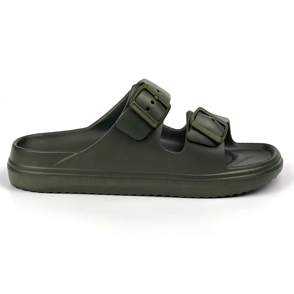 Unisex Haki Çift Tokalı Kaymaz Taban Ayarlanabilir Hafif Günlük Plaj Terlik ürün görseli 1